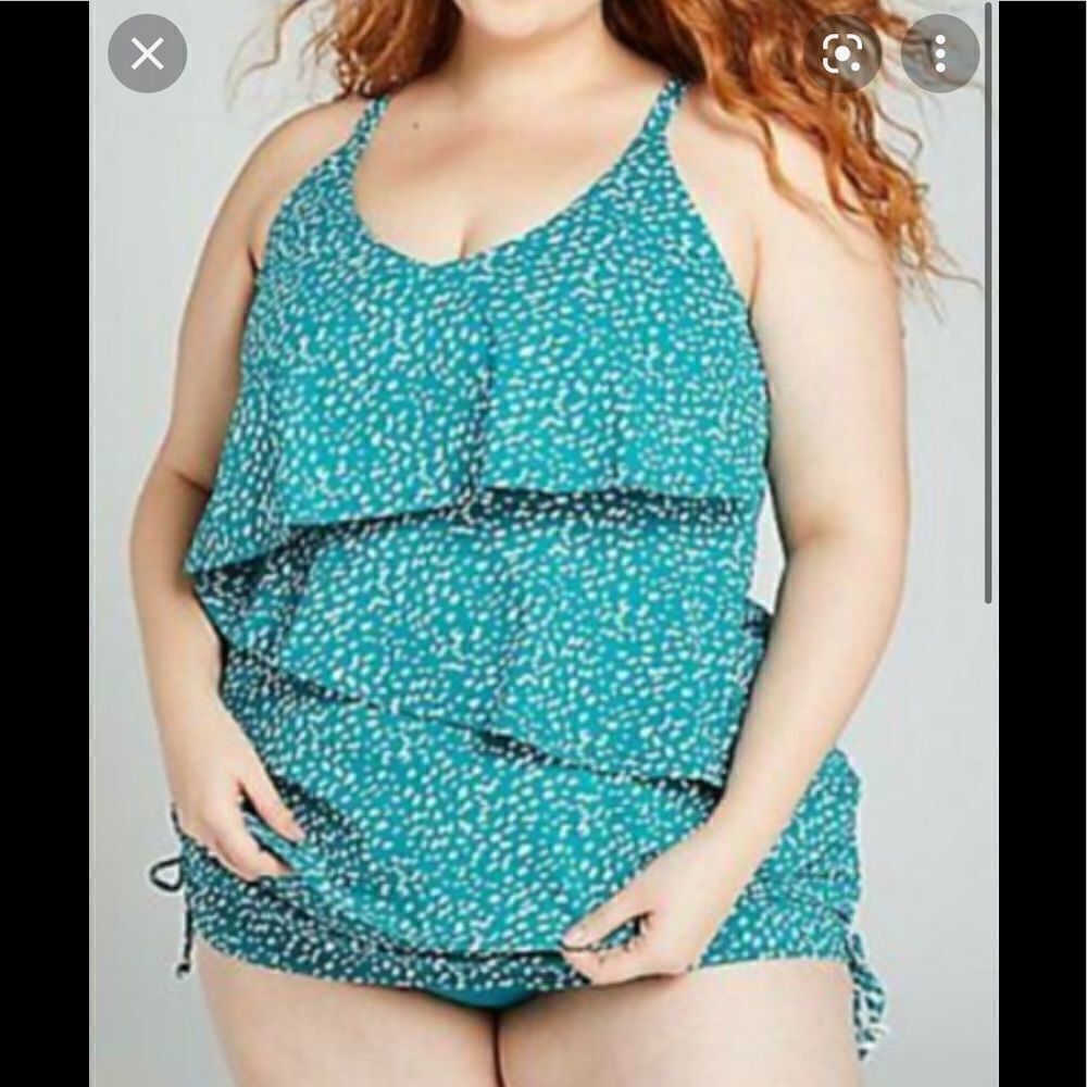 EUC SWIM BY CACIQUE SIZE 16 FLOUNCE TIERED RUFFLED ANIMAL DOT TANKINI